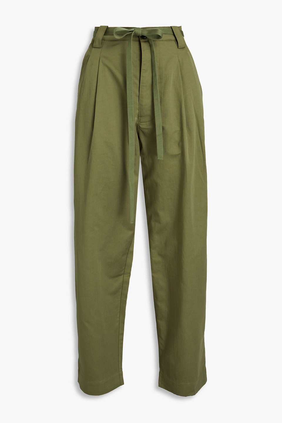 A.L.C ALMA PLEATED COTTON AND LINEN-BLEND TAPERED PANTS