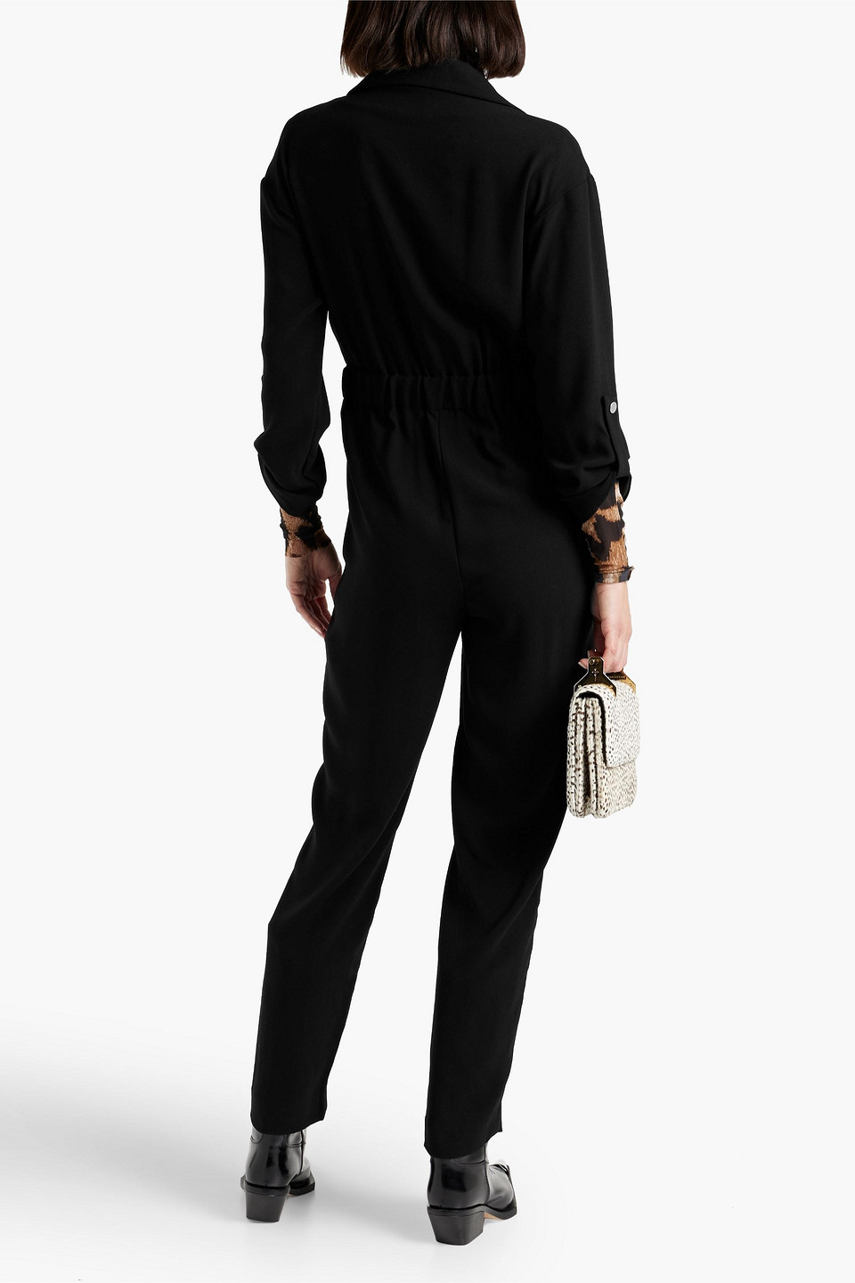 Shop Maje Pleated Crepe Jumpsuit In Black