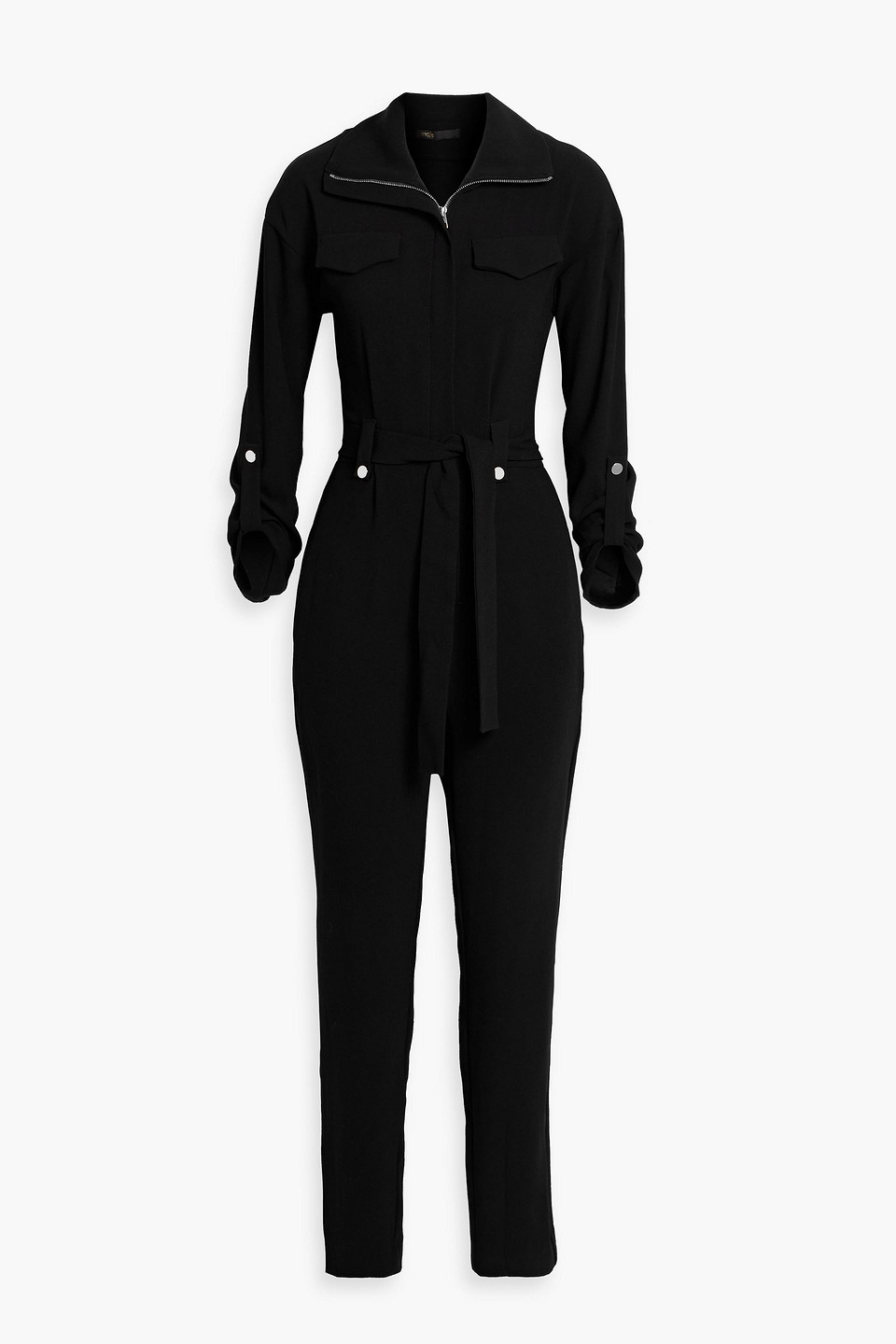 Shop Maje Pleated Crepe Jumpsuit In Black