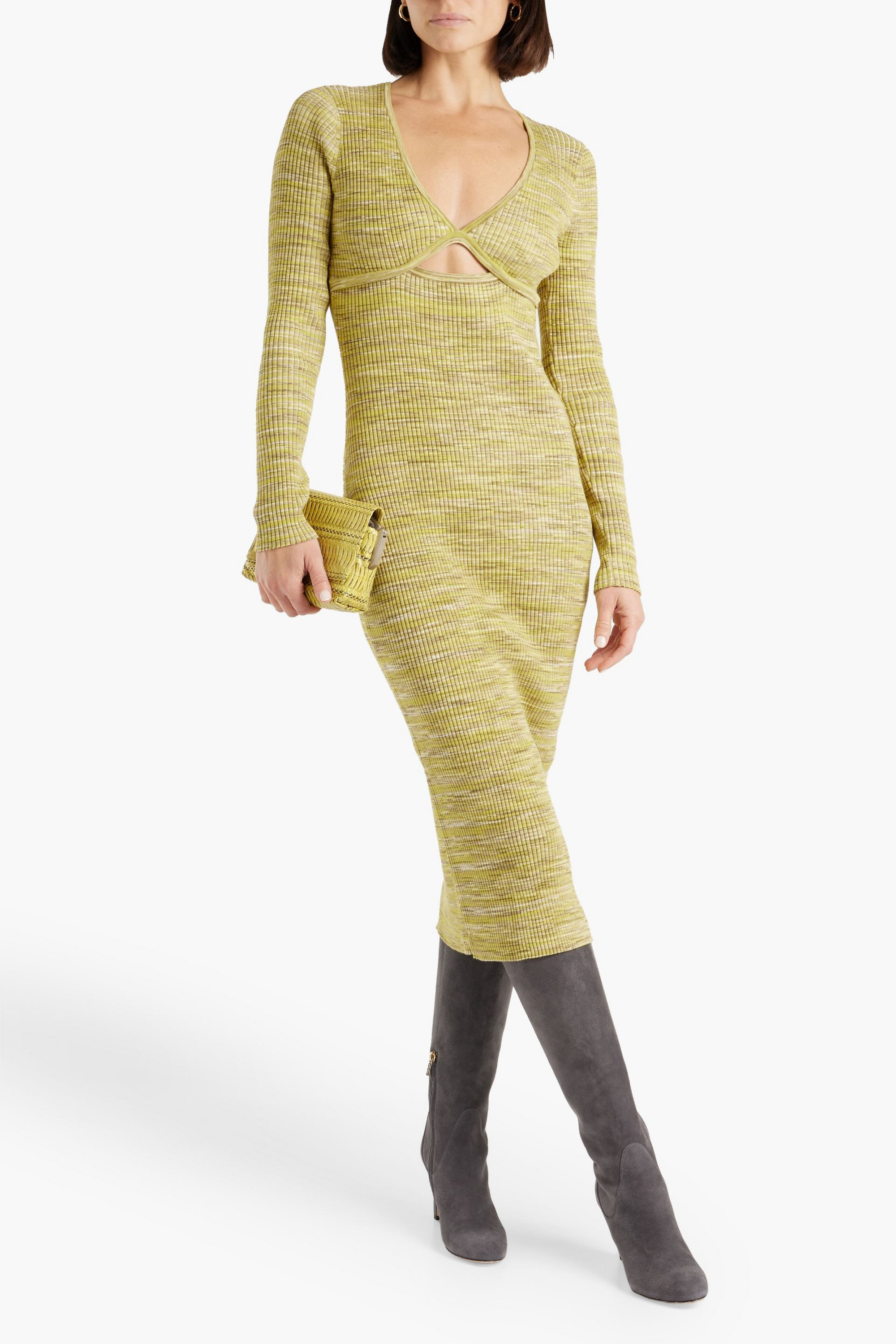 DEREK LAM 10 CROSBY Geovana cutout marled ribbed-knit midi dress