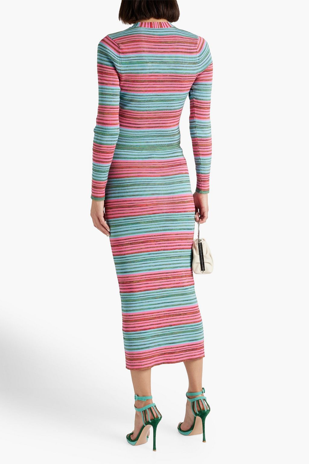 DEREK LAM 10 CROSBY Riviera striped ribbed cotton-blend midi skirt