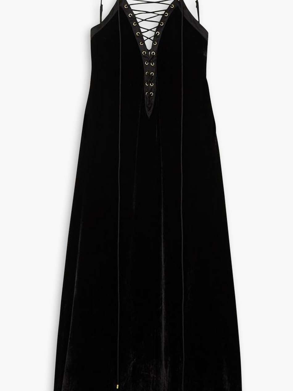 anja lace-up velvet midi dress