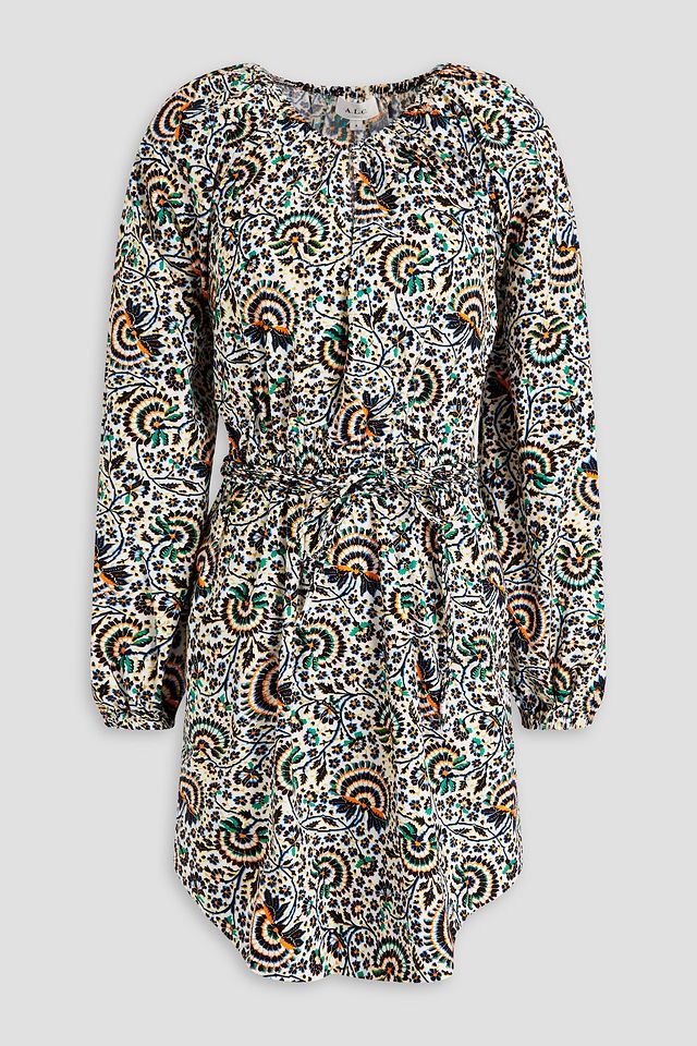 Gathered printed cotton-poplin mini dress