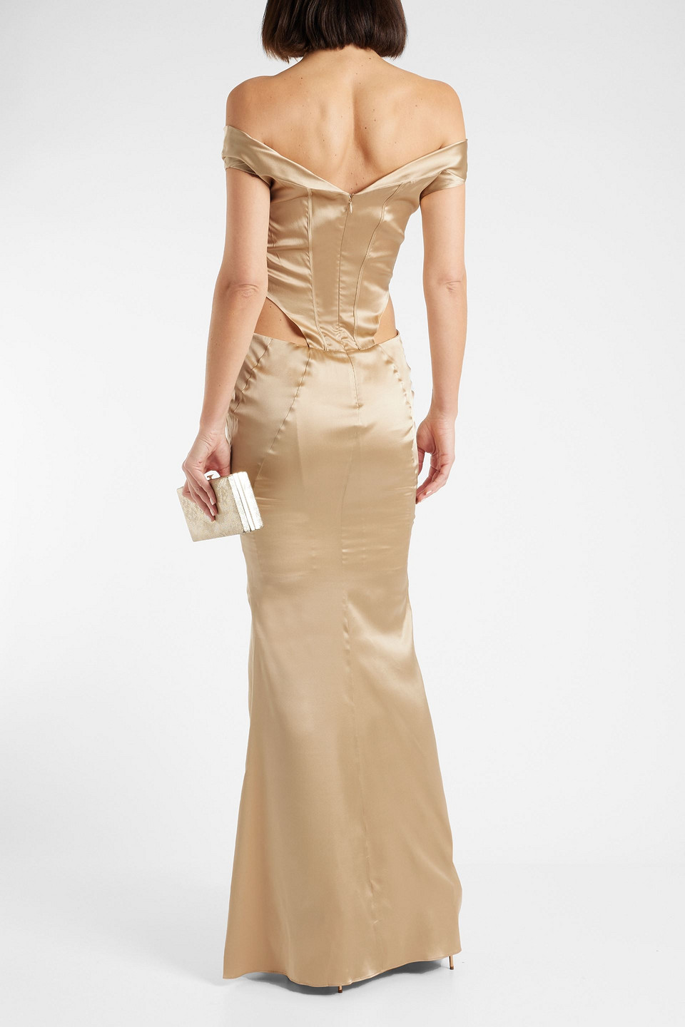 Shop Retroféte Off-the-shoulder Cutout Silk-blend Gown In Neutral