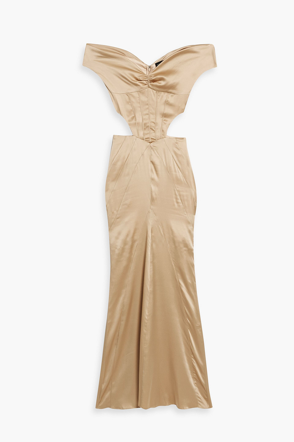 Retroféte Off-the-shoulder Cutout Silk-blend Gown In Neutral