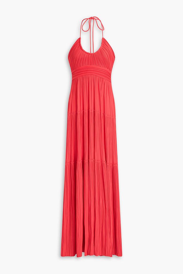 Cecilia tiered plissé-crepe halterneck maxi dress