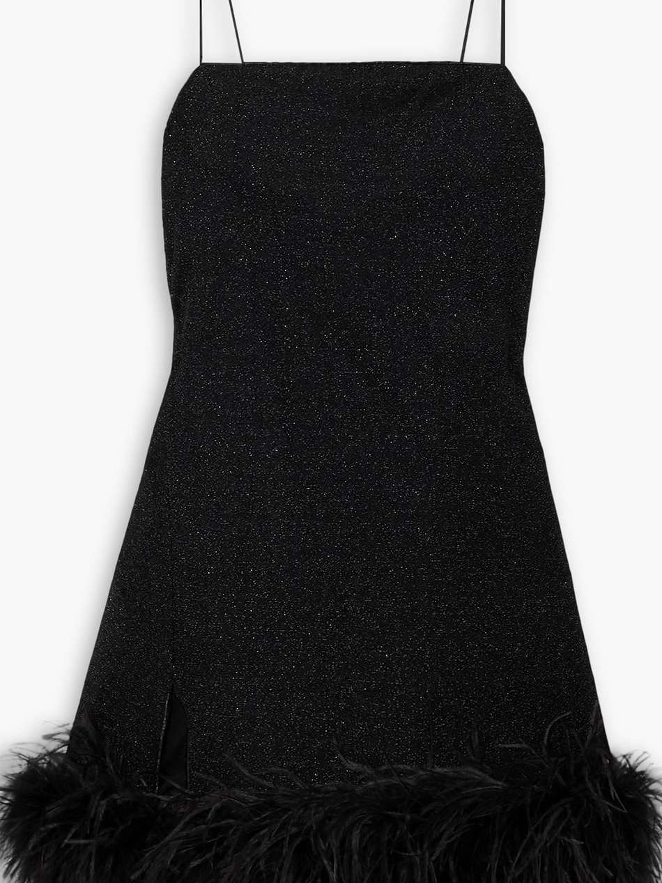 lumière feather-trimmed metallic stretch-knit mini dress