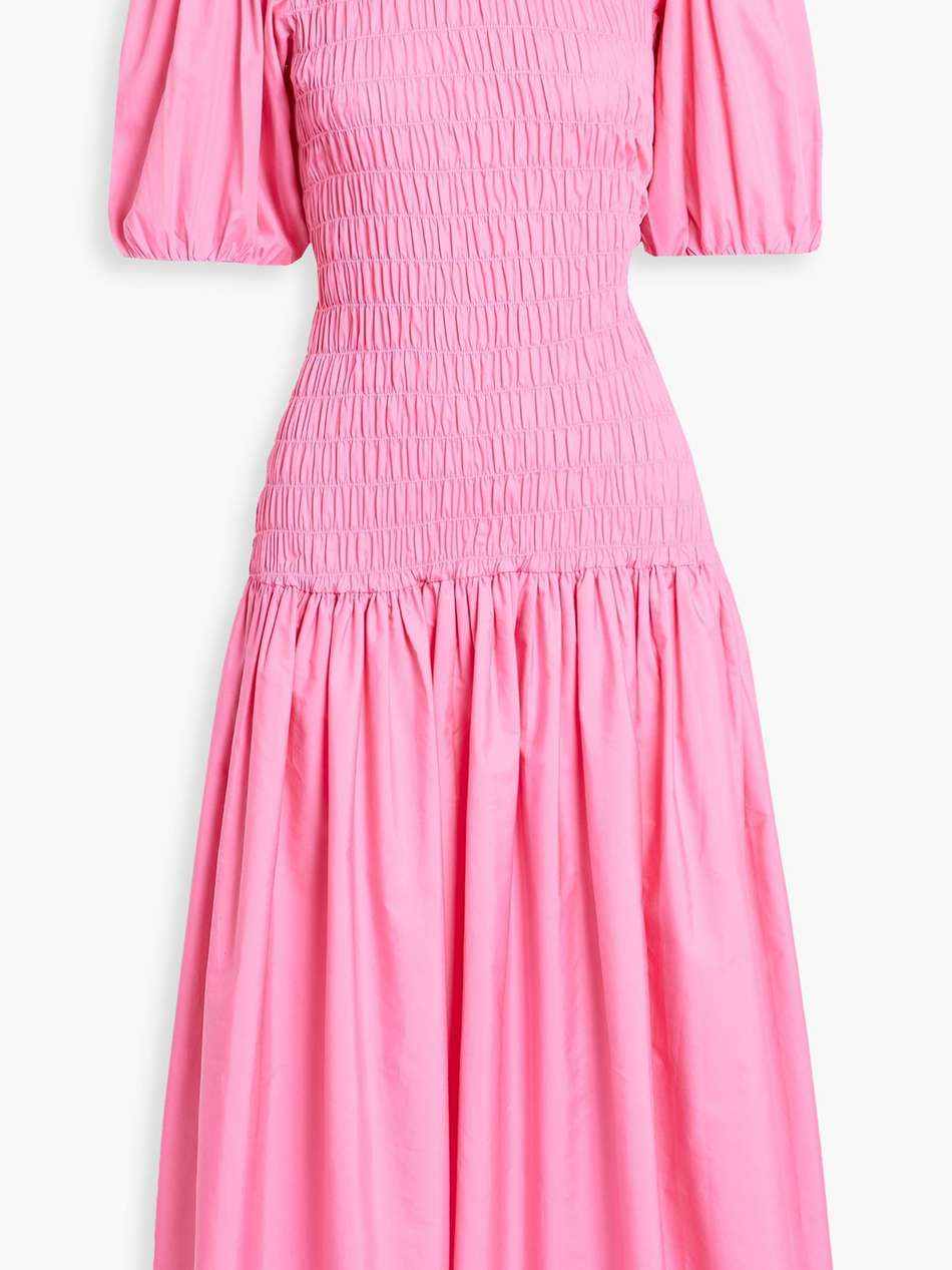 shirred cotton-poplin midi dress