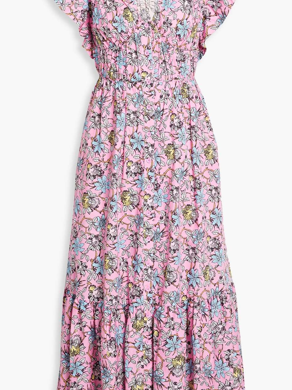 greta ruffled floral-print cotton-blend poplin midi dress