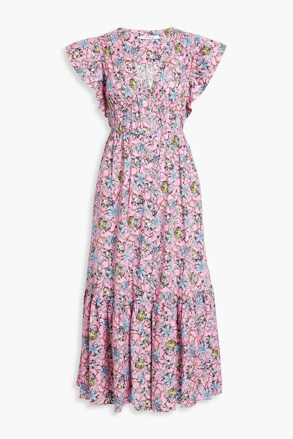 Greta ruffled floral-print cotton-blend poplin midi dress