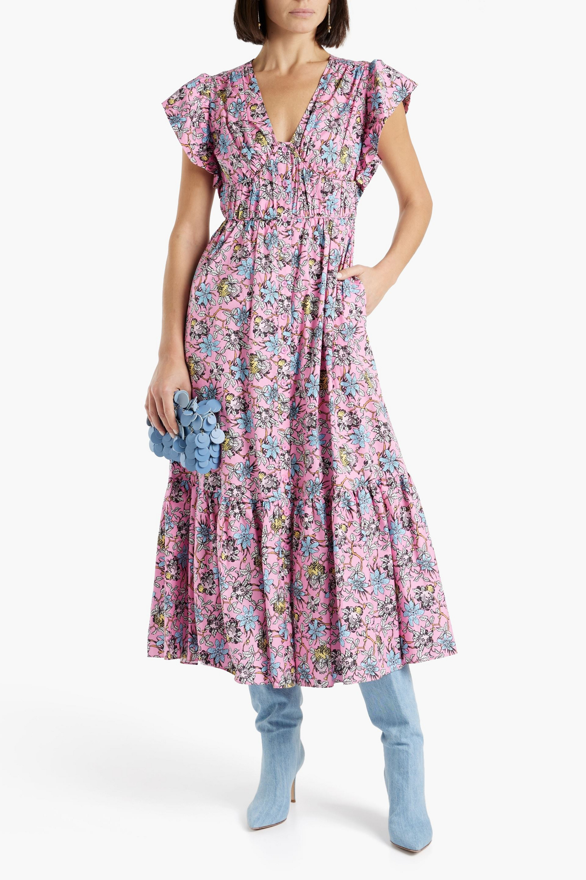 DEREK LAM 10 CROSBY Greta ruffled floral-print cotton-blend poplin midi dress