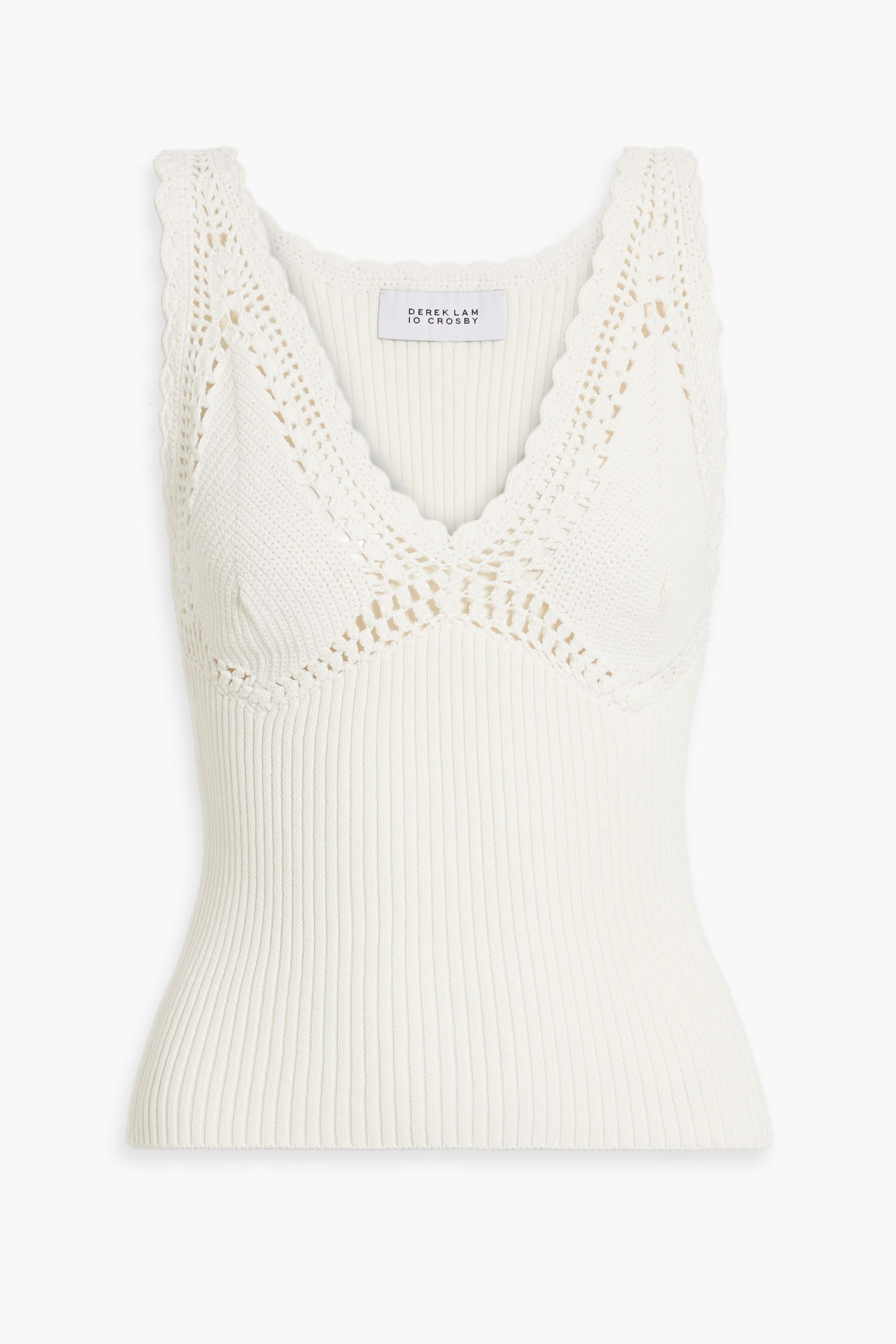 DEREK LAM 10 CROSBY Sia crochet-trimmed ribbed cotton-blend top thumbnail