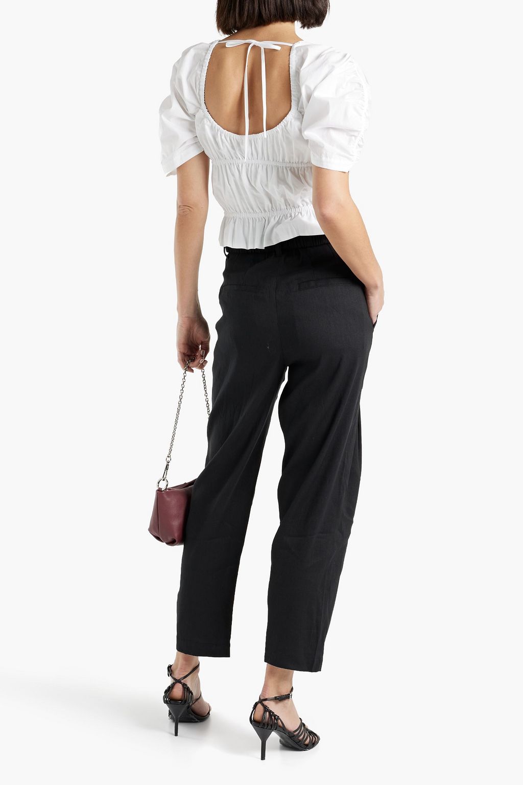 DEREK LAM 10 CROSBY 오픈 백 루쉬 디테일 코튼 포플린 탑