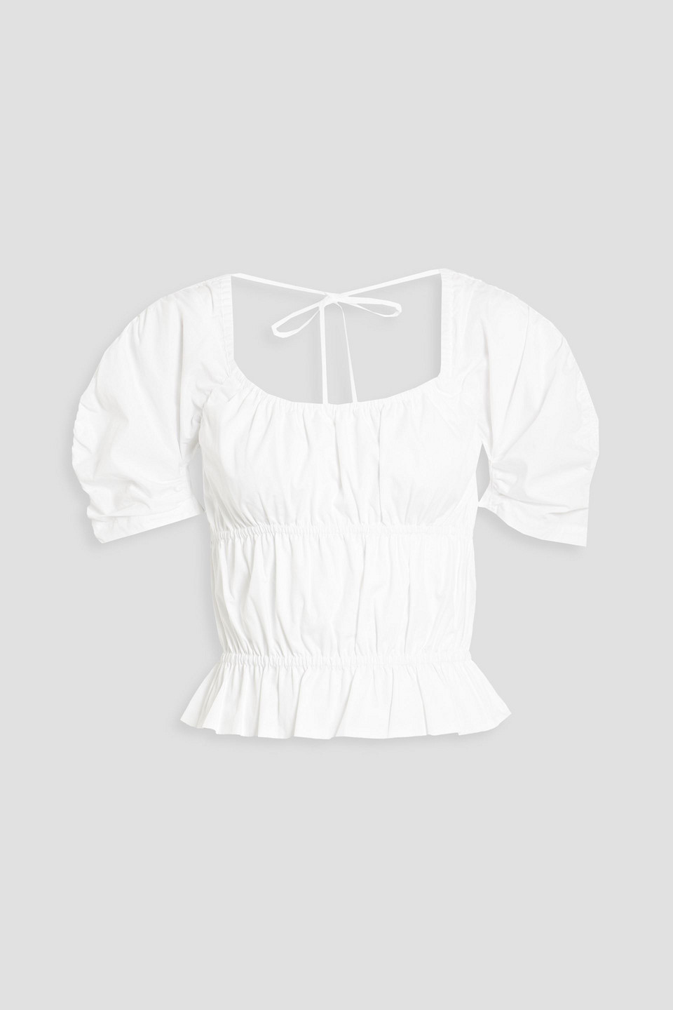 Open-back ruched cotton-poplin top