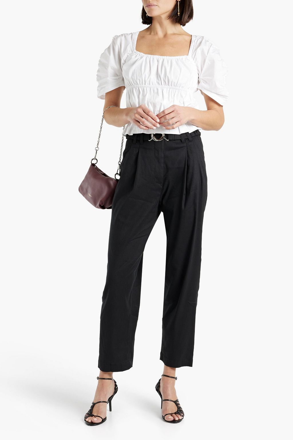 DEREK LAM 10 CROSBY 오픈 백 루쉬 디테일 코튼 포플린 탑
