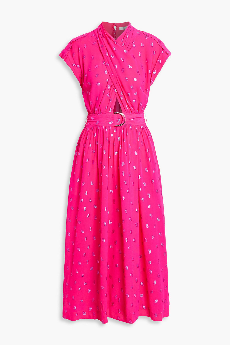 Derek Lam 10 Crosby Celeste Wrap-effect Metallic Fil Coupé Crepe De Chine Midi Wrap Dress In Bright Pink