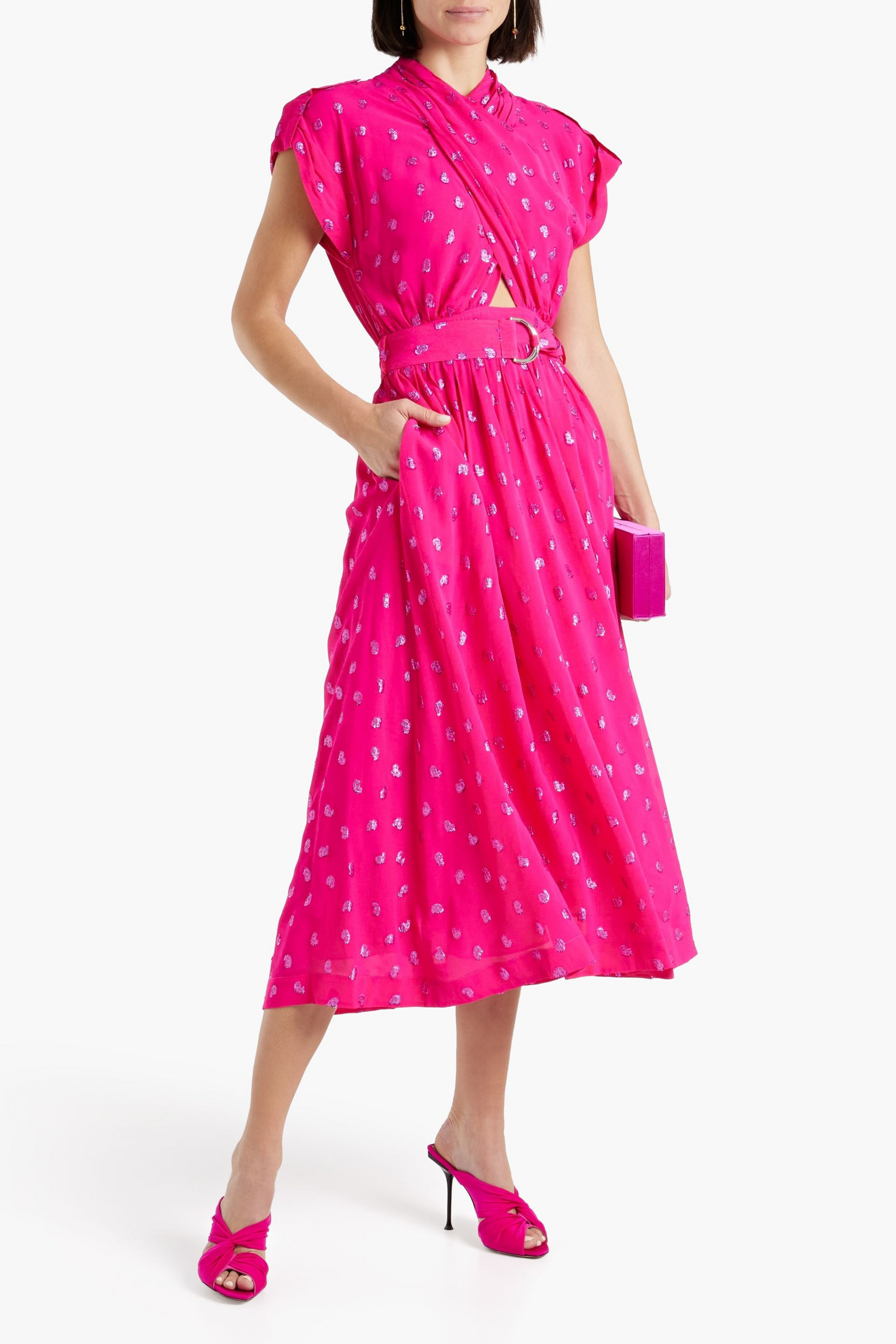DEREK LAM 10 CROSBY Celeste wrap-effect metallic fil coupé crepe de chine midi wrap dress