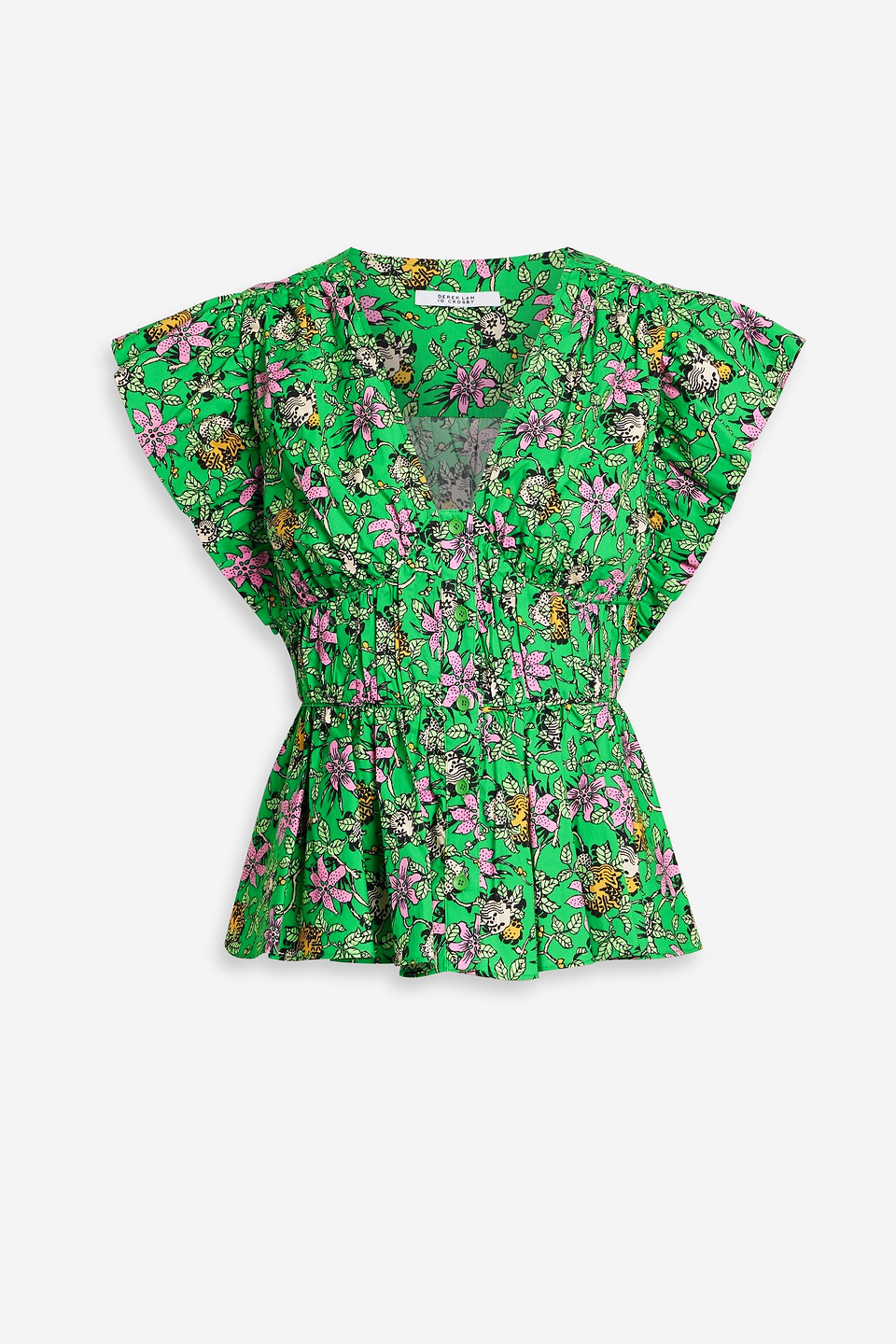 DEREK LAM 10 CROSBY ROSELYN RUFFLED FLORAL-PRINT COTTON-BLEND POPLIN BLOUSE,3074457345634058672