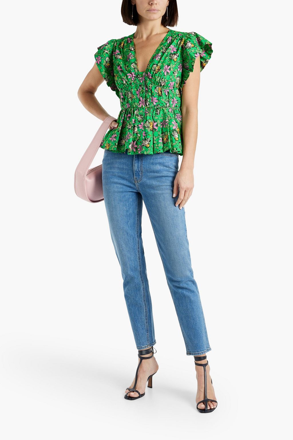 DEREK LAM 10 CROSBY Roselyn gathered floral-print cotton-blend poplin top