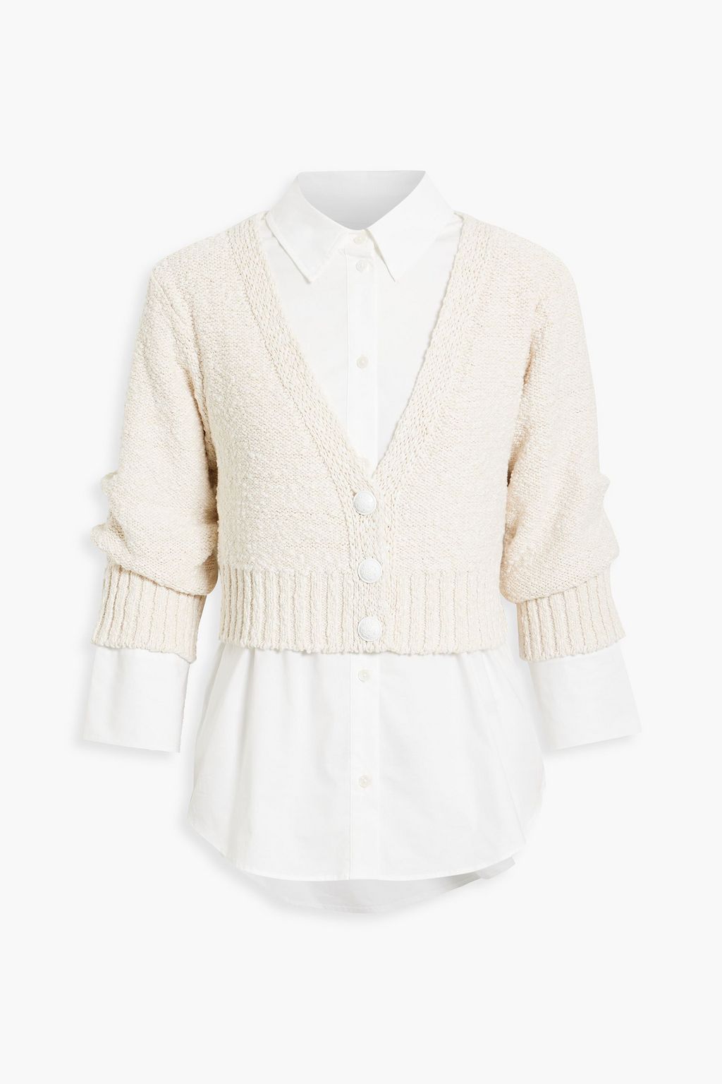 McKinley layered bouclé-knit and cotton-blend poplin top