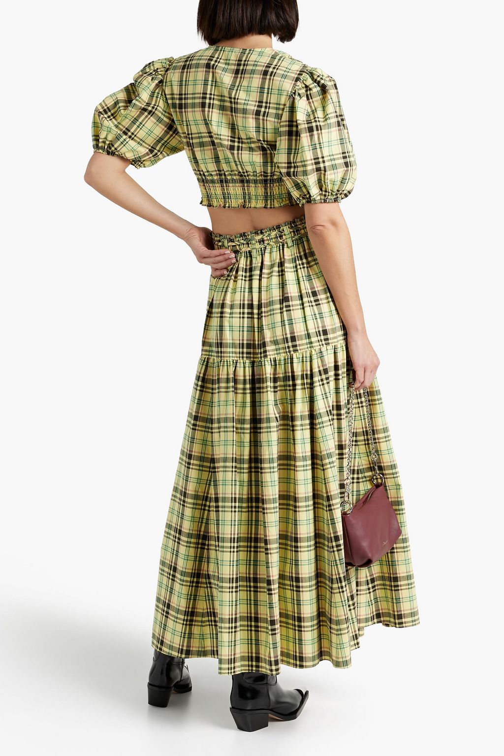 DEREK LAM 10 CROSBY Milly belted checked cotton-blend poplin maxi skirt
