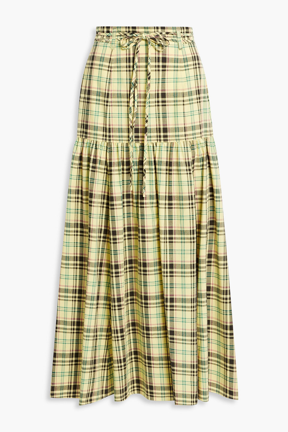 Milly belted checked cotton-blend poplin maxi skirt