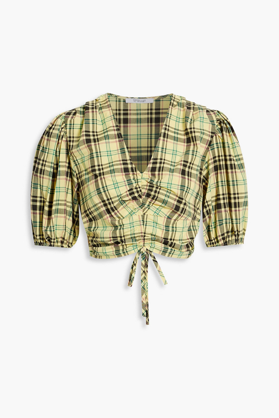 Cropped checked cotton-blend poplin top