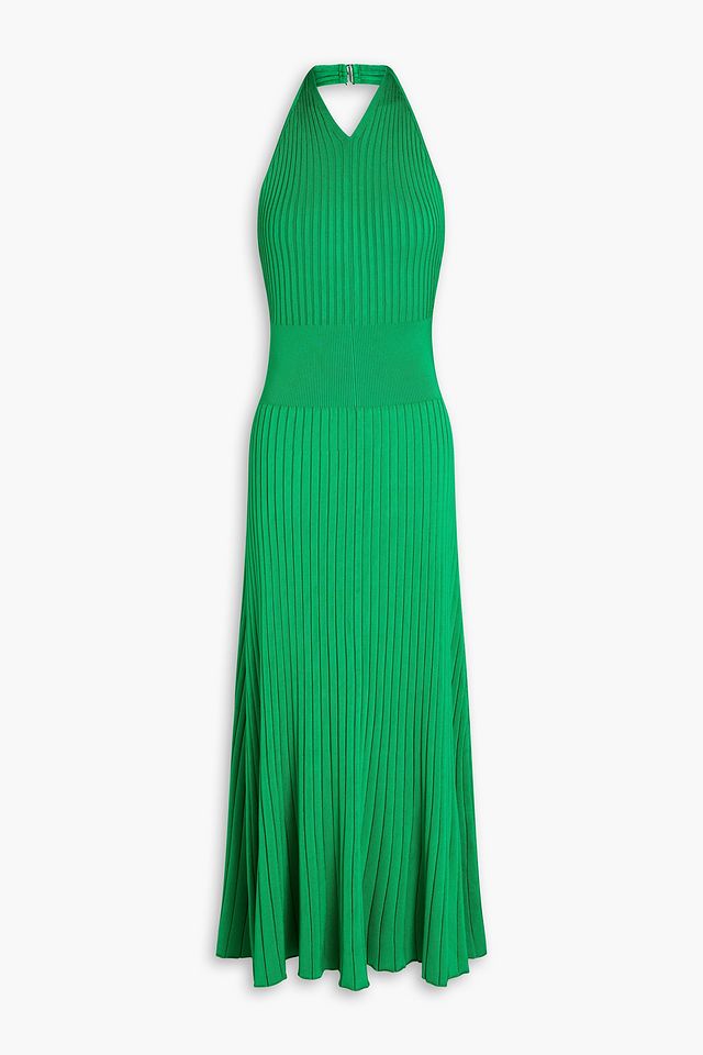 Delilah ribbed-knit halterneck midi dress