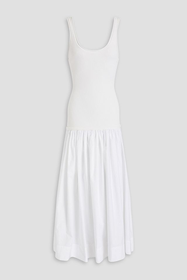 Sadie gathered knit-paneled cotton-poplin midi dress