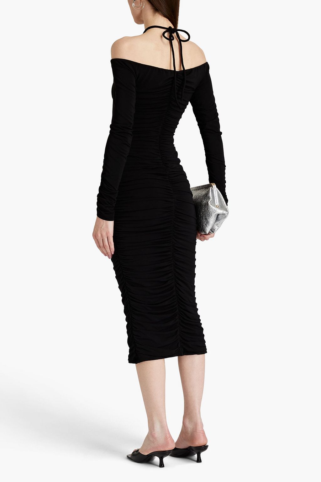 A.L.C. Avery off-the-shoulder ruched stretch-jersey halterneck midi dress