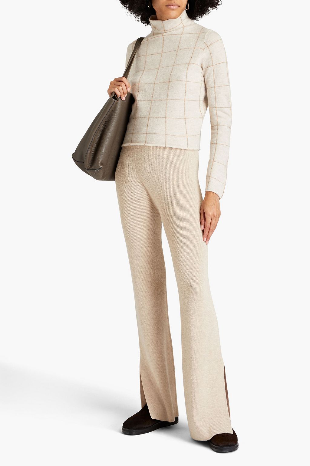 VINCE. Checked cashmere turtleneck sweater