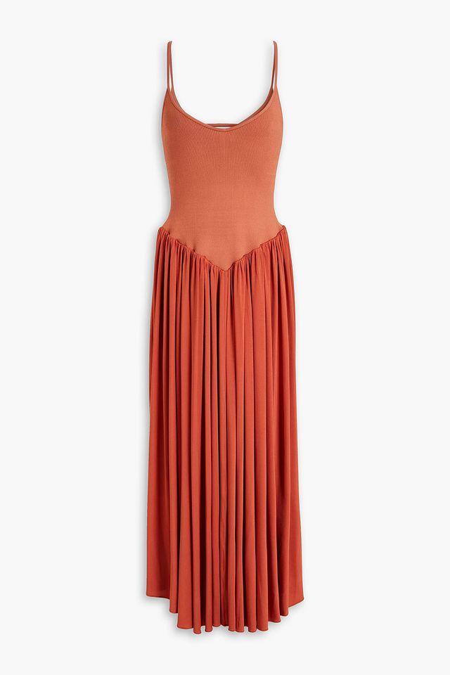 Scarlett pleated jersey-paneled stretch-knit maxi dress