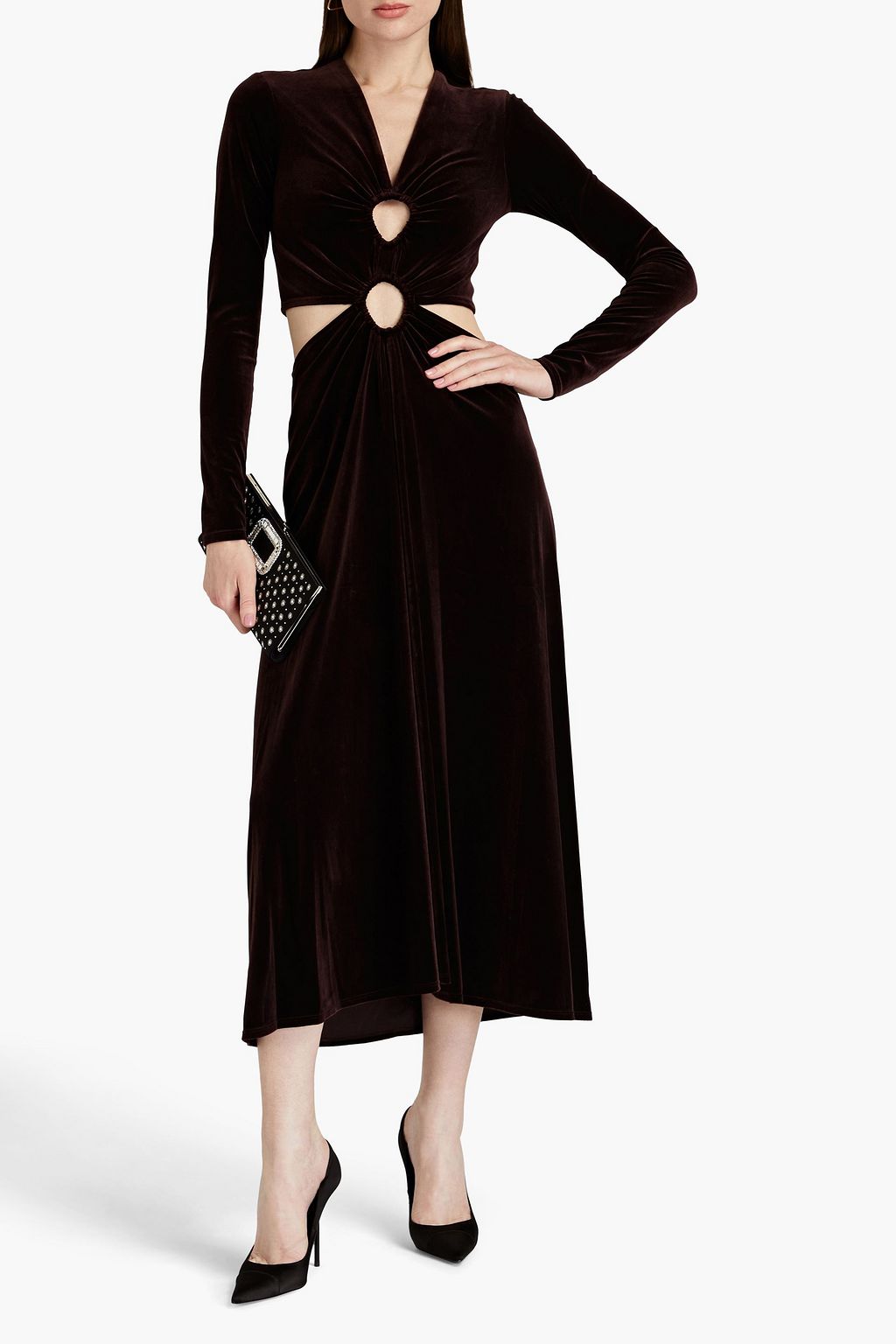 A.L.C. Maeve gathered  cutout velvet midi dress