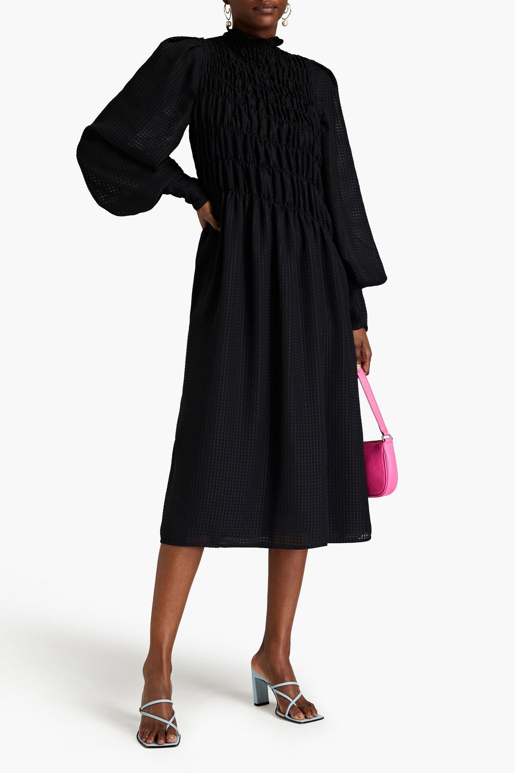 VICTORIA BECKHAM Shirred seersucker midi dress | THE OUTNET