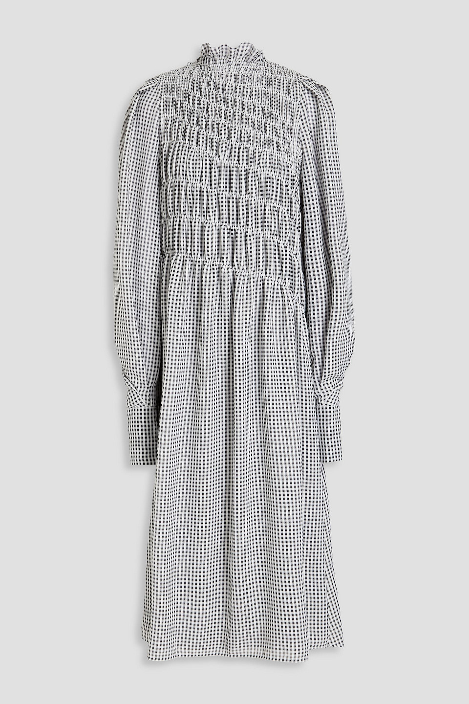 Victoria Beckham Shirred Gingham Seersucker Midi Dress In White