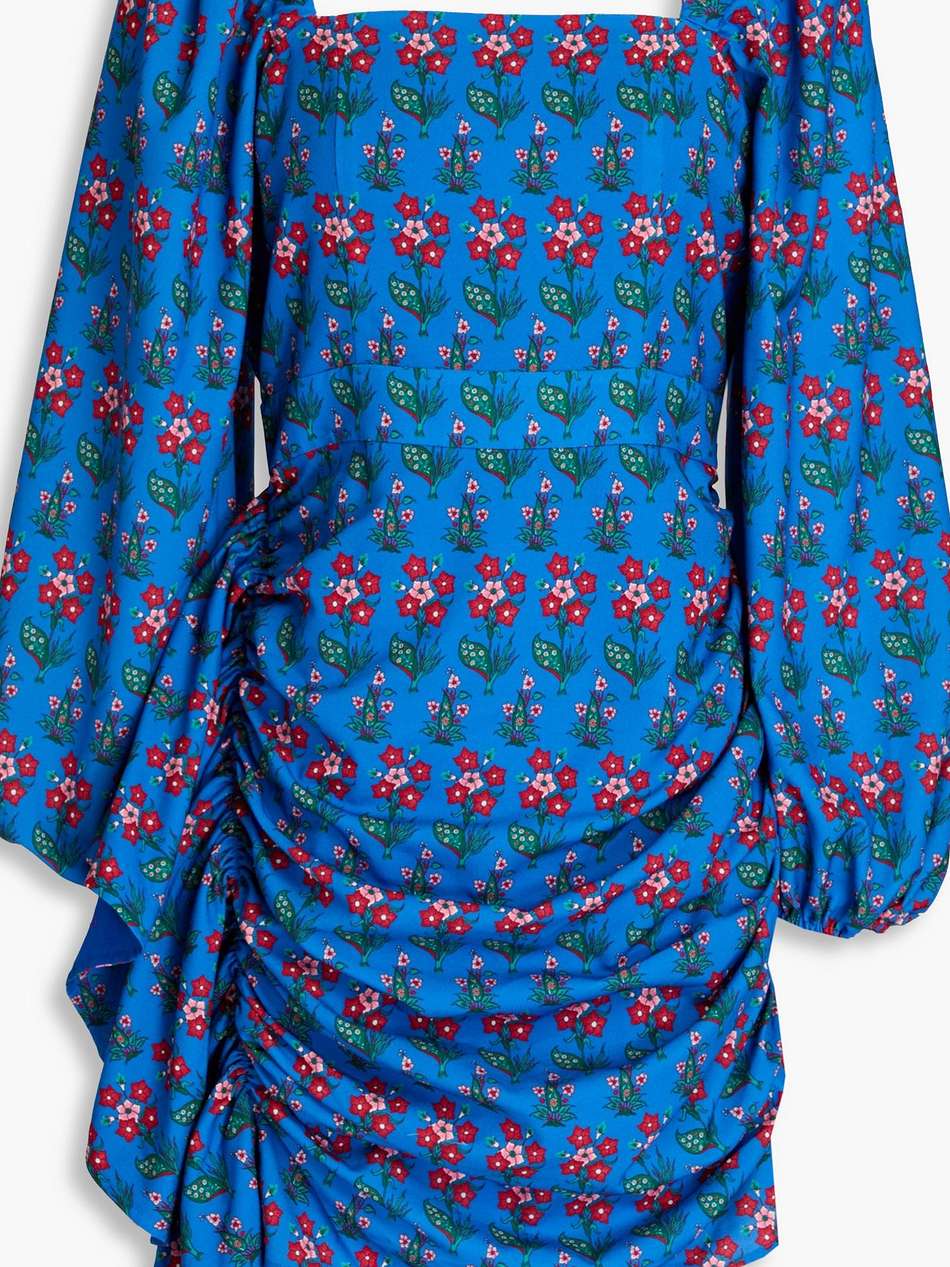 mina draped floral-print crepe de chine mini dress