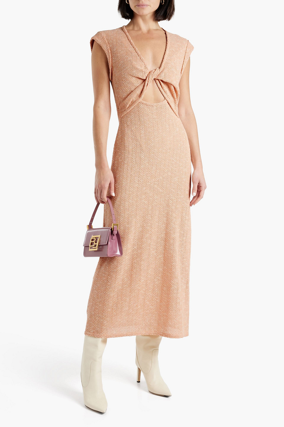 Shop Derek Lam 10 Crosby Barbara Cutout Twisted Cotton-blend Midi Dress In Peach