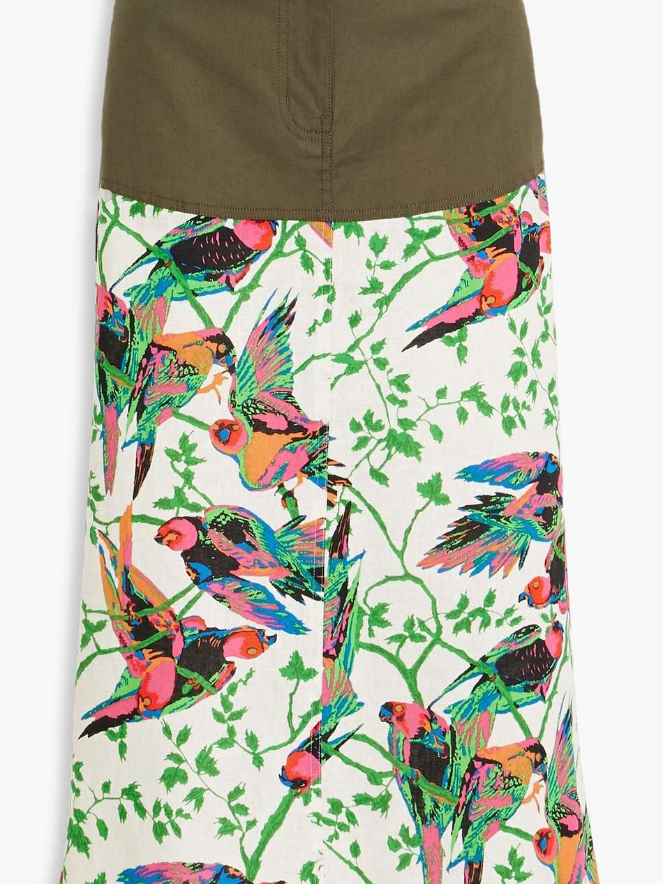 ingrid poplin-paneled printed linen-blend gauze midi skirt