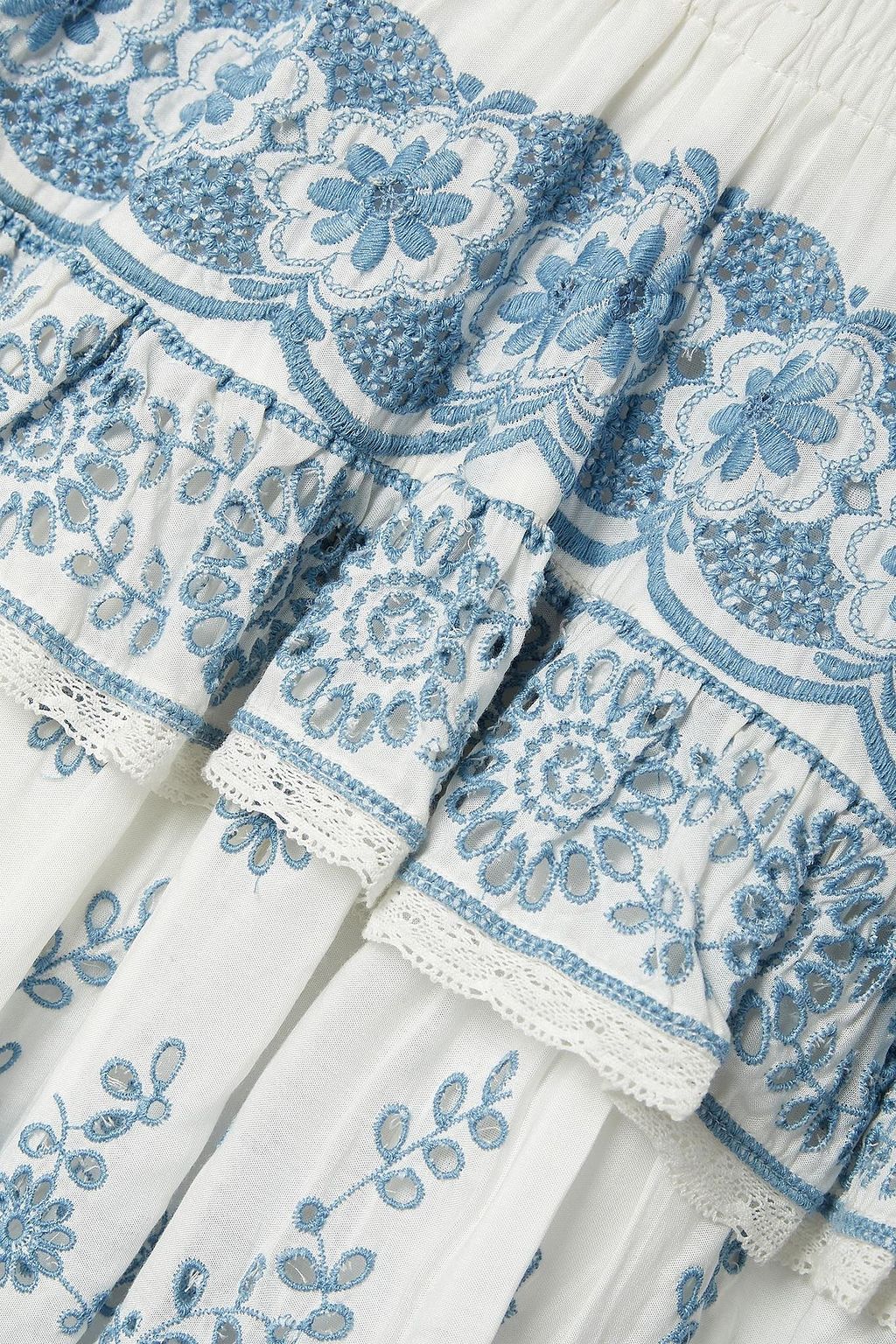 LOVESHACKFANCY Charmaine tiered broderie anglaise cotton mini skirt