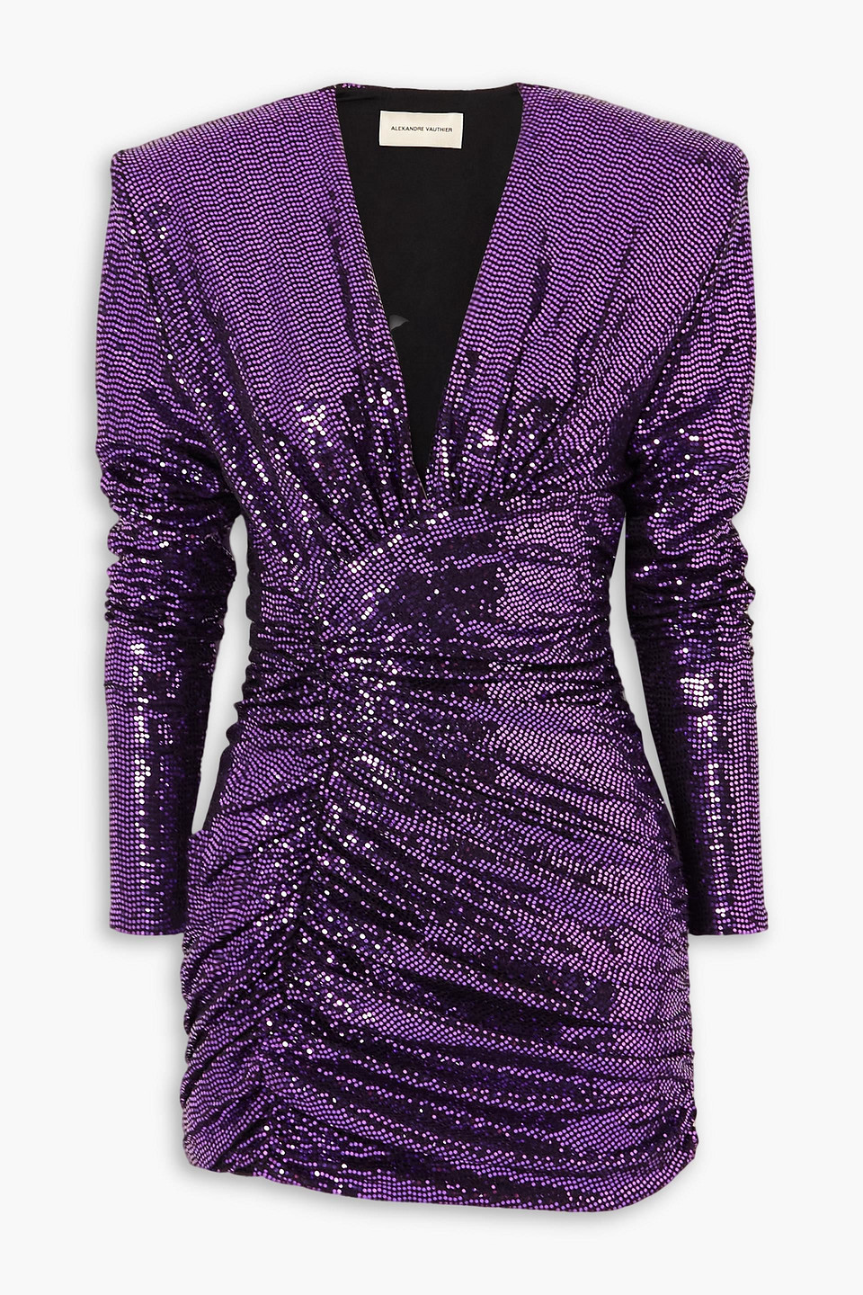 Alexandre Vauthier Ruched Sequined Stretch-jersey Mini Dress In Violet