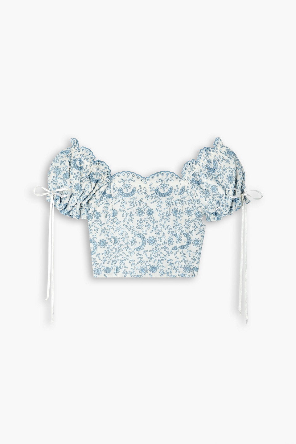 Loveshackfancy Melina Cropped Broderie Anglaise Top In Light Blue