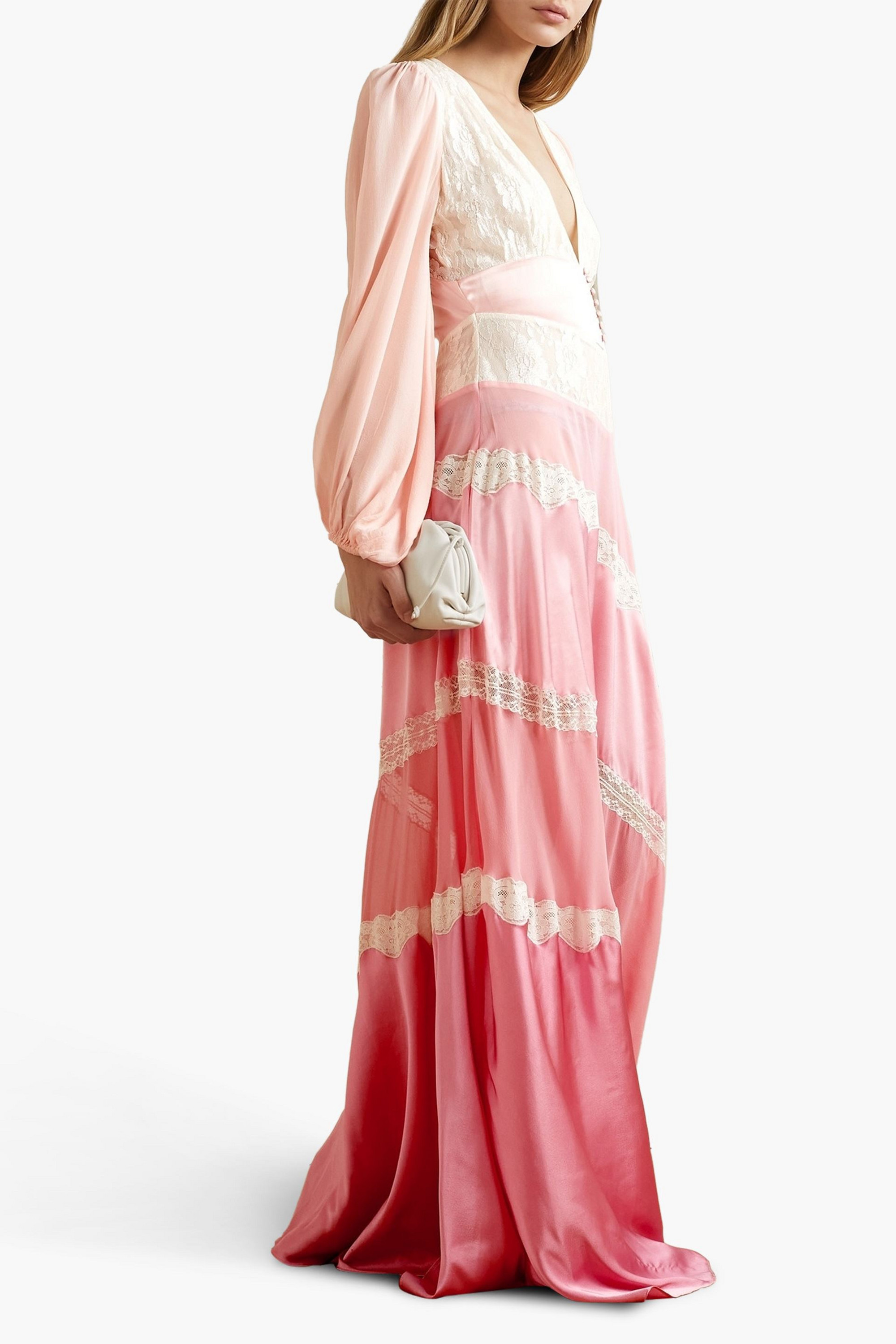 LoveShackFancy Kinsler paneled satin, chiffon and lace maxi dress
