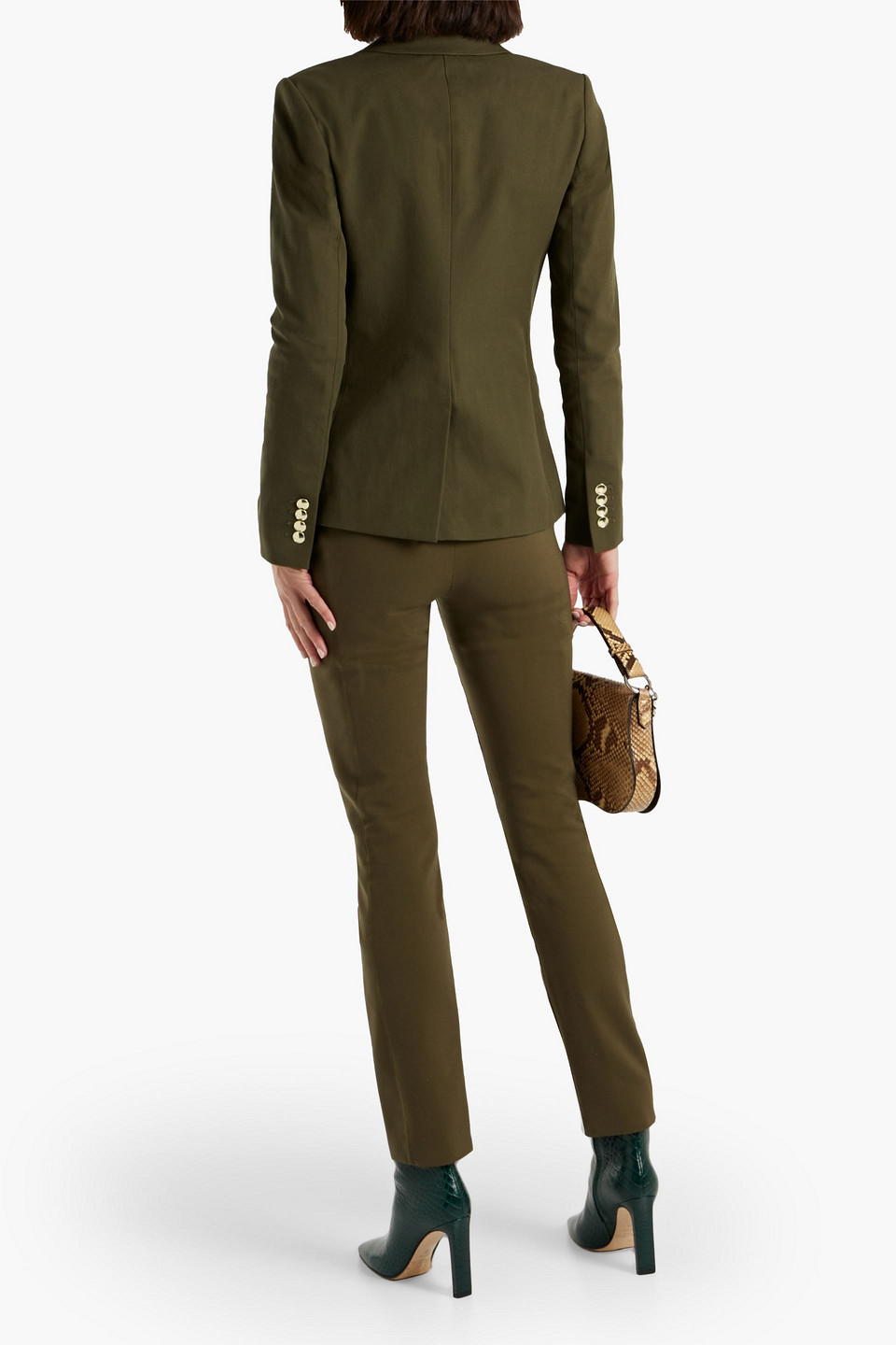 Shop Derek Lam 10 Crosby Ady Double-breasted Cotton-blend Blazer In Army Green