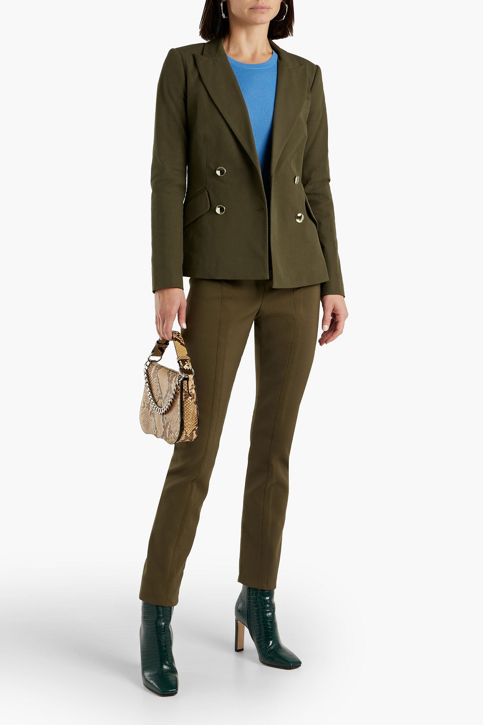 Shop Derek Lam 10 Crosby Ady Double-breasted Cotton-blend Blazer In Army Green