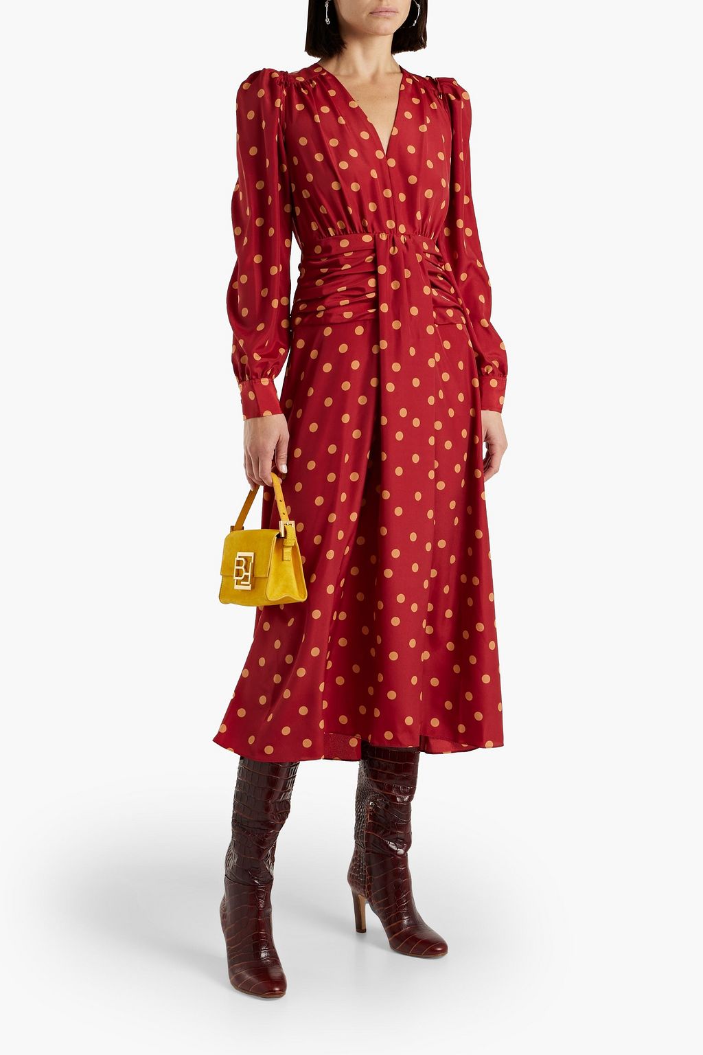 DEREK LAM 10 CROSBY Valentina pleated polka-dot crepe midi dress