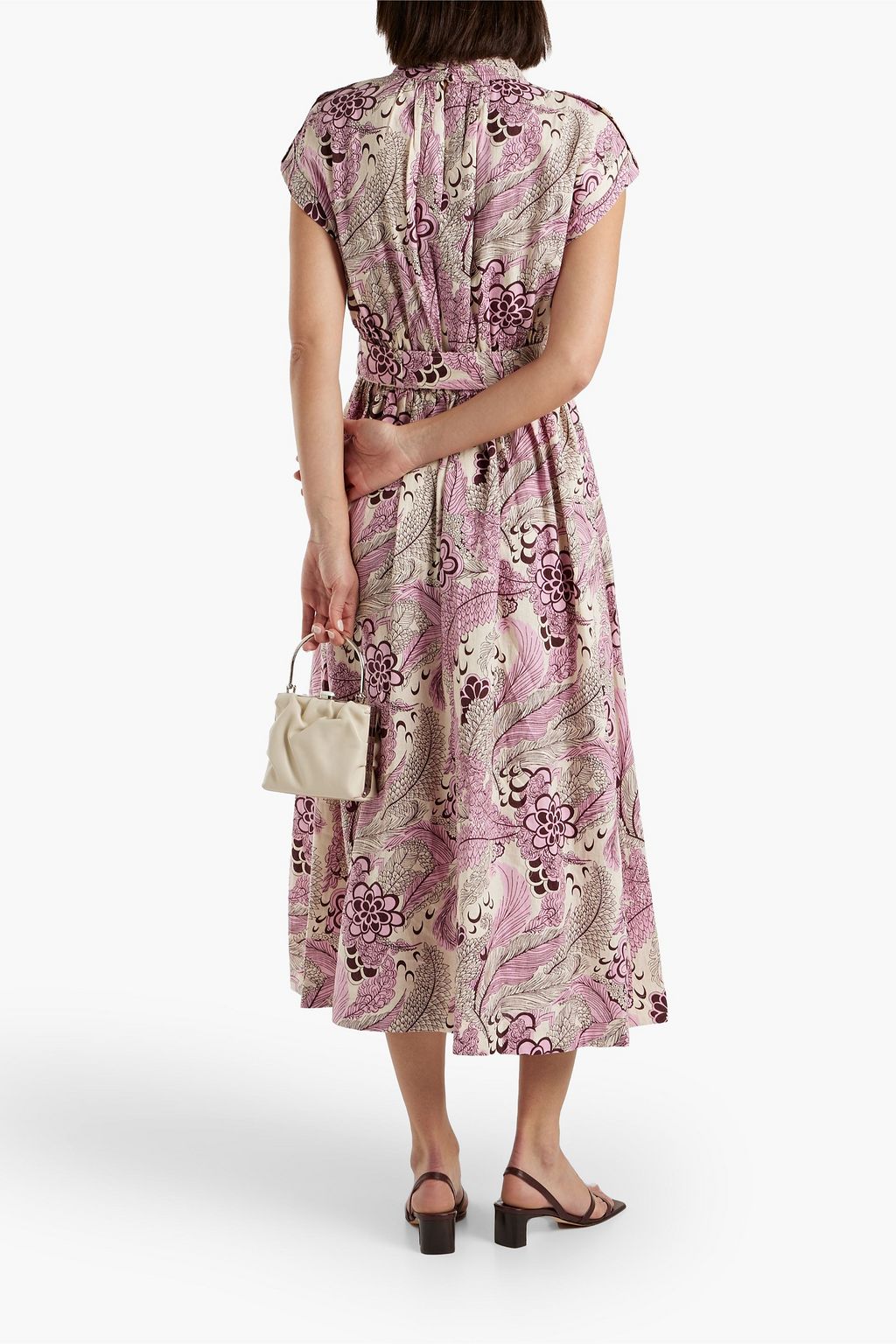 DEREK LAM 10 CROSBY 랩 이펙트 컷아웃 디테일 리넨 혼방 미디 드레스