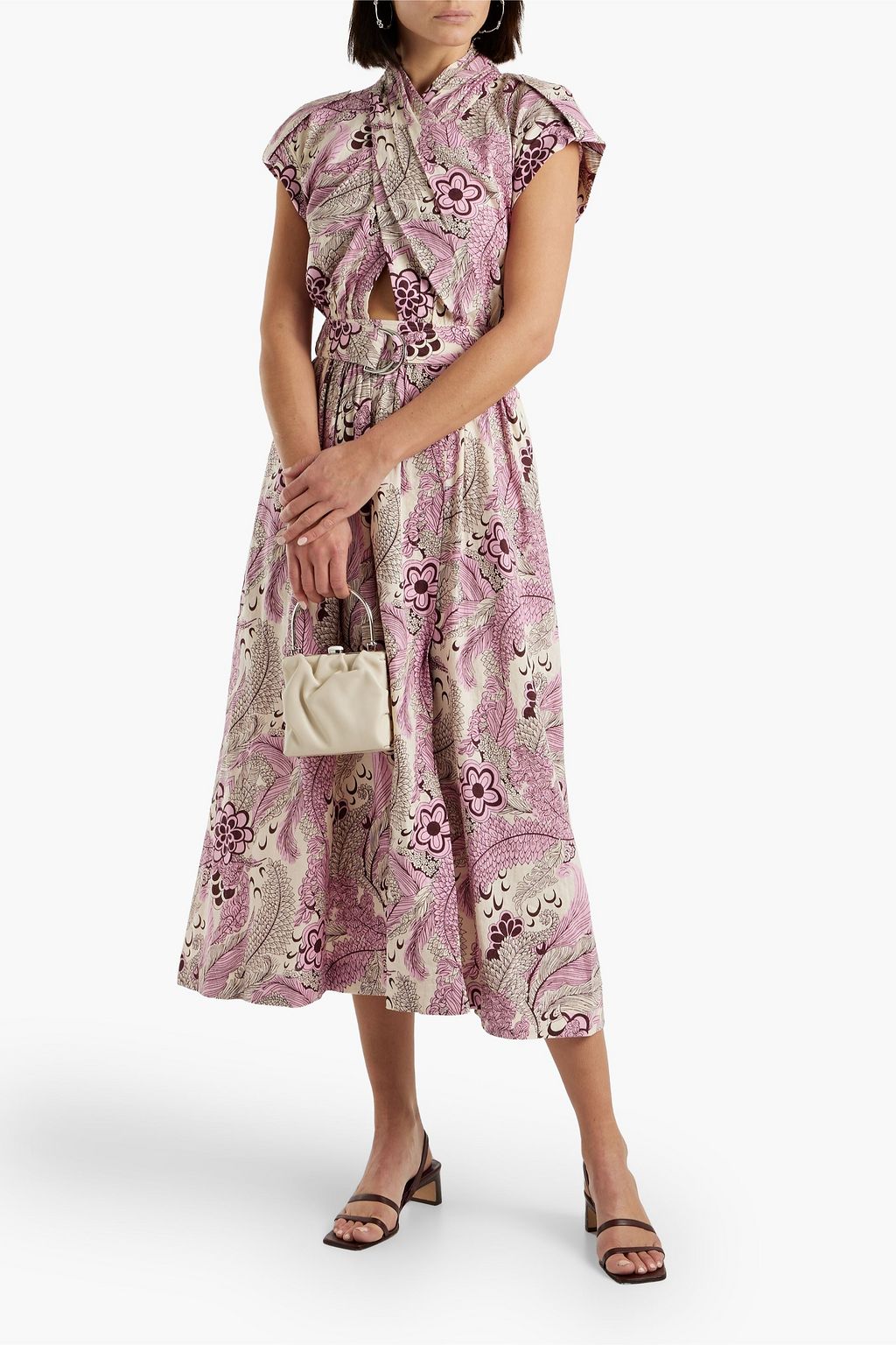 DEREK LAM 10 CROSBY 랩 이펙트 컷아웃 디테일 리넨 혼방 미디 드레스