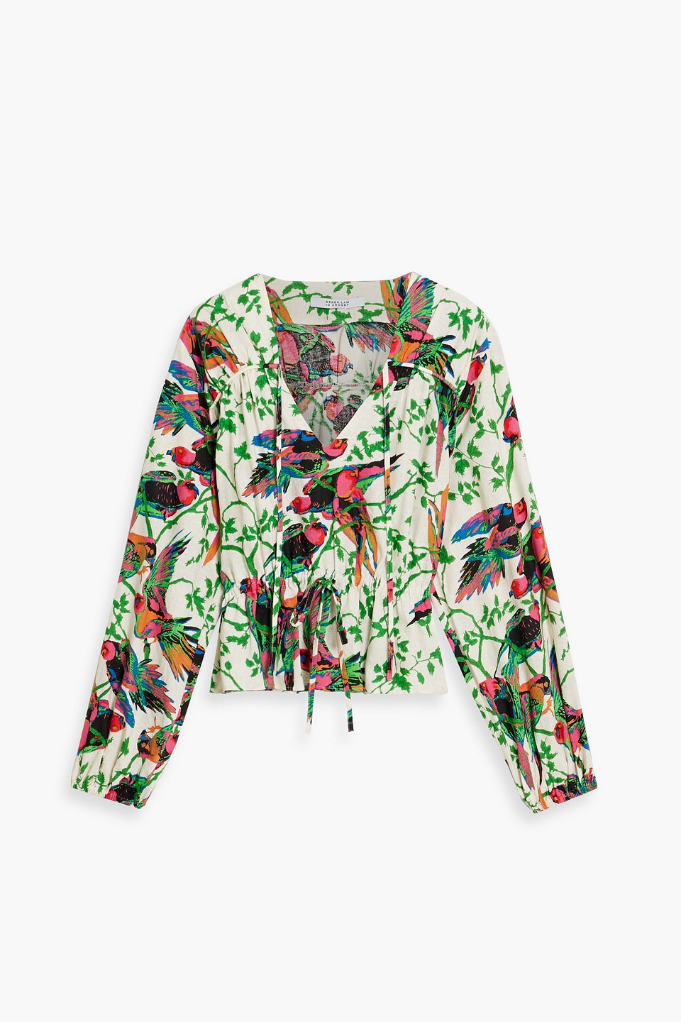 Derek Lam 10 Crosby Breanna Gathered Printed Linen-blend Gauze Blouse In Green