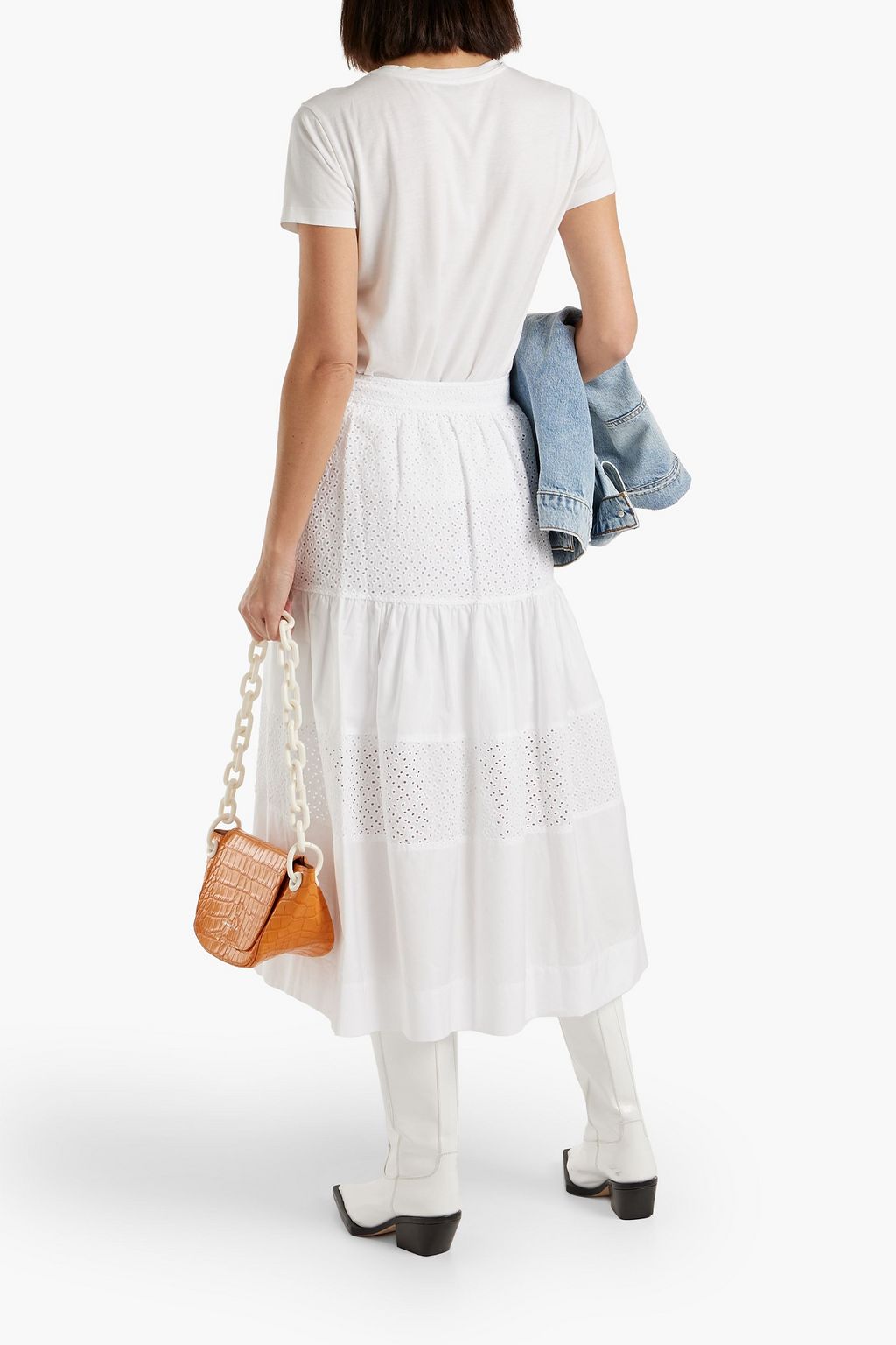 DEREK LAM 10 CROSBY Danna tiered broderie anglaise cotton-poplin midi skirt