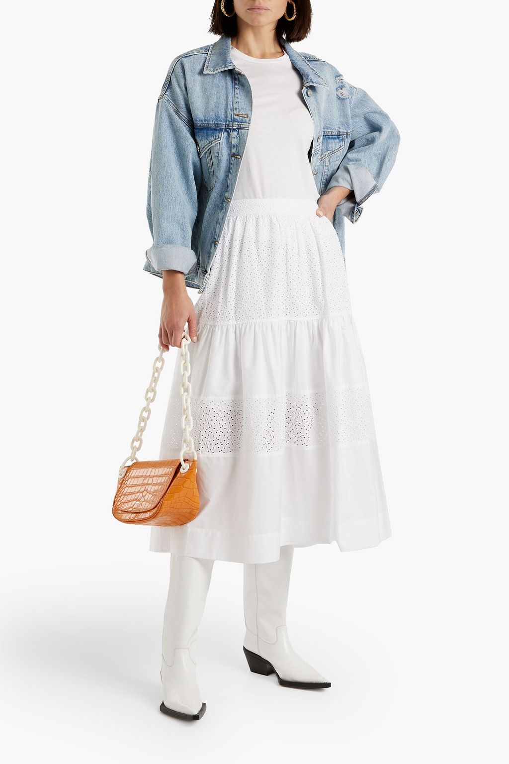 DEREK LAM 10 CROSBY Danna tiered broderie anglaise cotton-poplin midi skirt